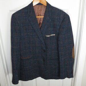 Johnston & Murphy Men's Blue Blazer Elbow Patch Hopsack Linen Blend Large 42/44R